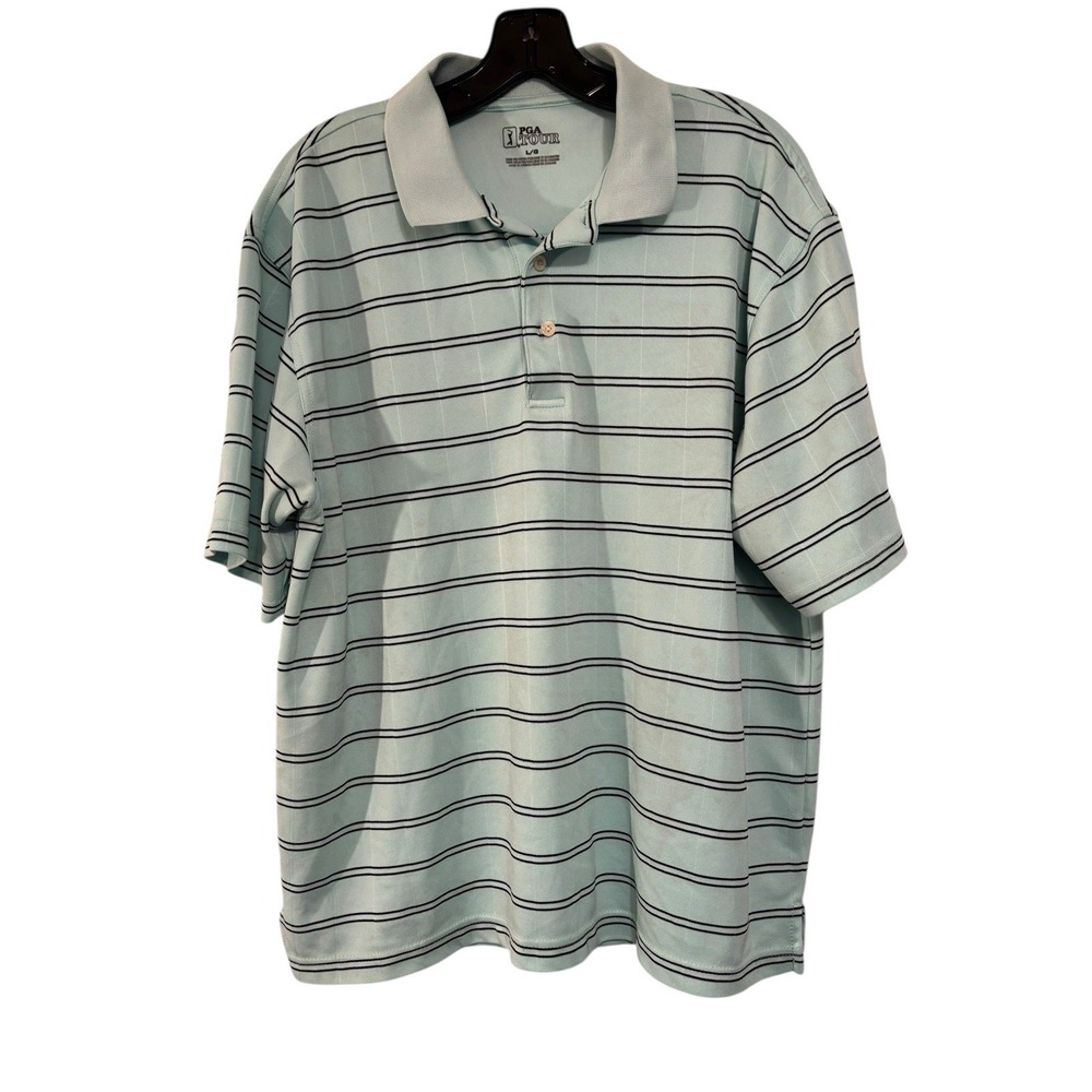 PGA Tour Mens Short Sleeve Polo Shirt Gray Large Striped